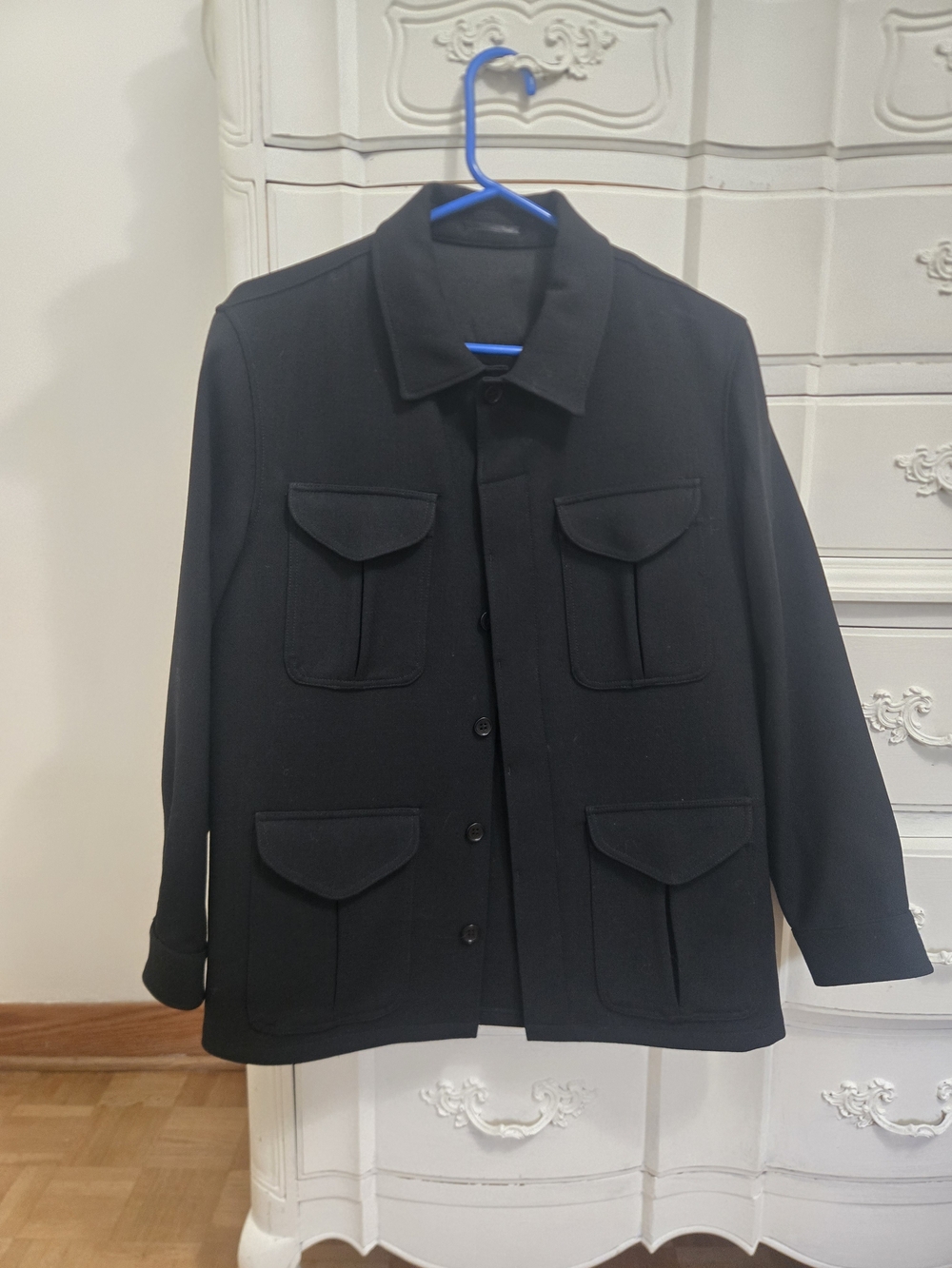 Men's Black Field Jacket with Four Flap Pockets